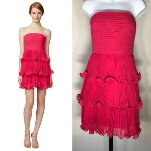 Strapless Pink Ruffle Tier Cocktail Dress